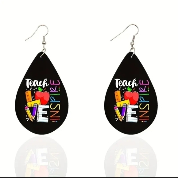 Jewelry - Teach, love, inspire water drop wooden‎ earrings